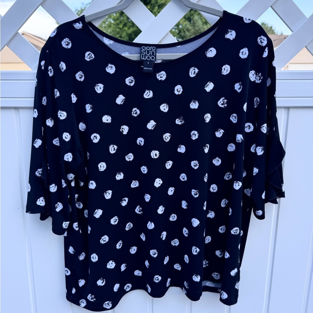 Clara Sun Woo Polka Dot Flutter Sleeve Top